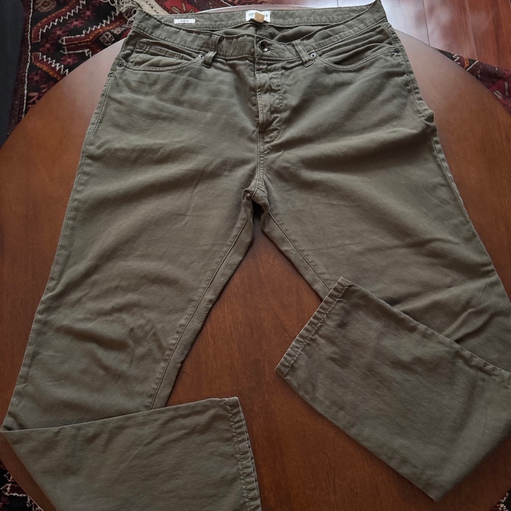 Todd Snyder Cotton Linen Slim 5-Pocket Chino Pants in Olive 33